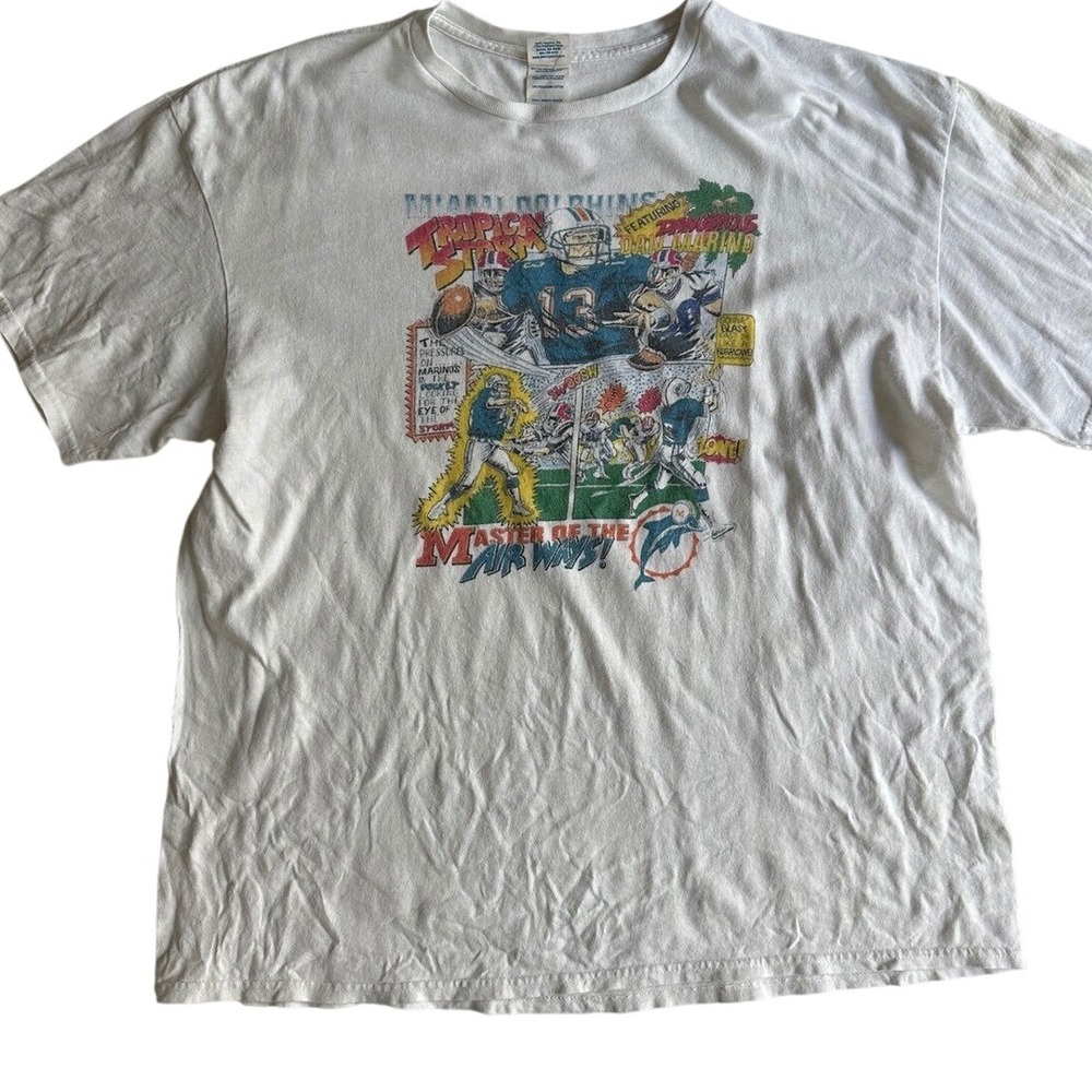 Miami Dolphins Dan Marino T Shirt Mens XL White Cotton Graphic Master Airwaves